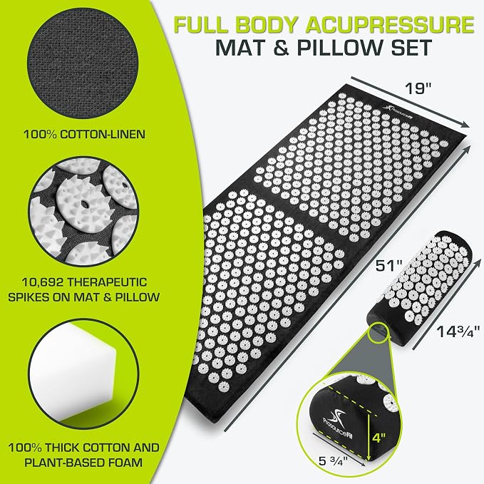 ProsourceFit Acupressure Mat and Pillow Set for Back/Neck Pain Relief and Muscle Relaxation