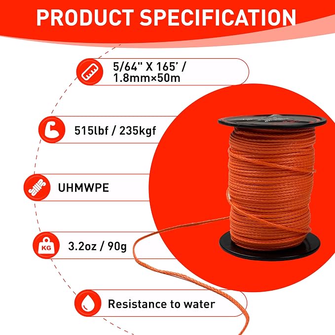 Throw Line 1.8mm 100% UHMWPE Easter Rope for Arborists, Best for Tree Climbing, High Limb Throwing, Outdoor General Purpose