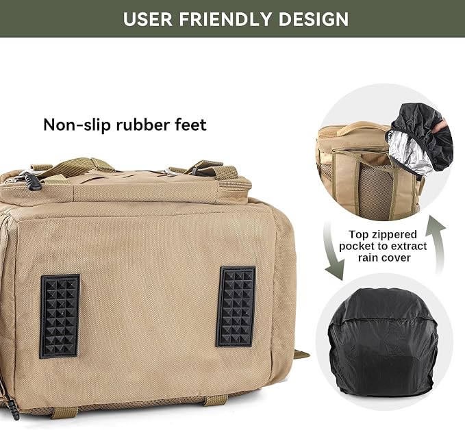 Bagenerous 39L Fishing Tackle Backpack with Rod Holders & Cooler,Water-resistant Fishing Gear Storage Bag with Protective Rain Cover,Khaki