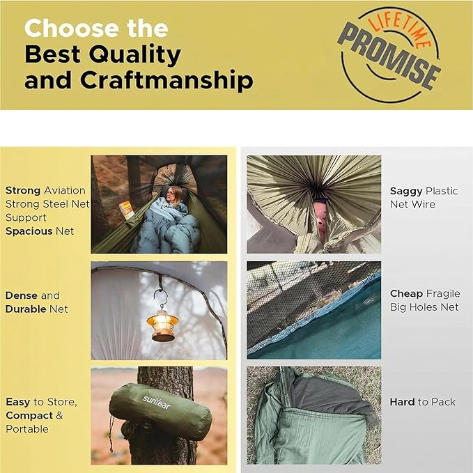 Sunyear Camping Hammock Shelter System - Complete Kit with Single Trapezoid Hammock (106"x55", 500lbs) and 9.8x9.5ft Waterproof Rain Fly Tarp