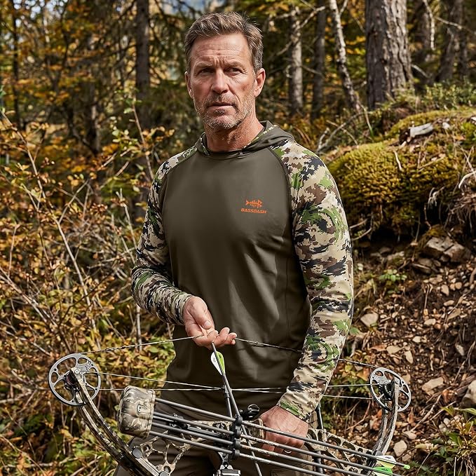 BASSDASH Men’s UPF 50 Performance Fishing Shirt Cooling Hoodie Camo Long Sleeve FS17M