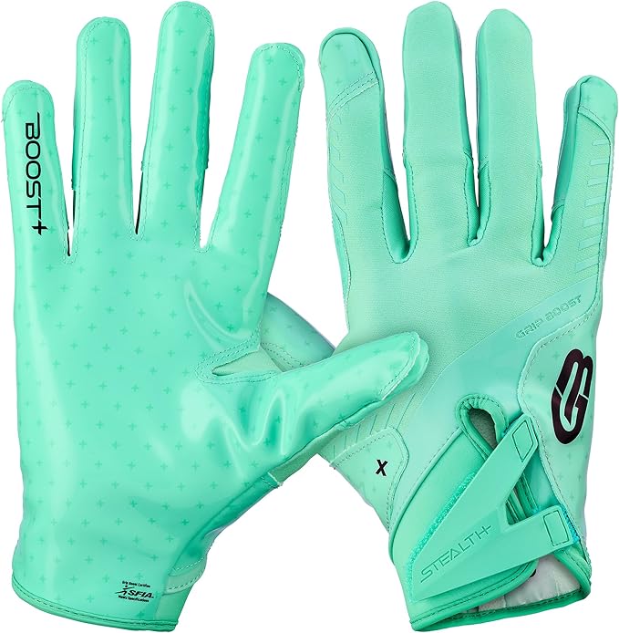 Grip Boost Football Gloves - Solid Stealth 6.0 Boost Plus Sticky Technology - Adult and Youth Football Gloves for Wide Receiver - Men's and Boys Sizes