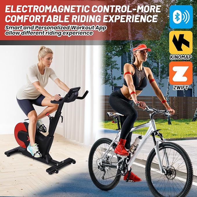 Exercise Bike, Magnetic Indoor Cycling Bike with 28Lbs Flywheel & Smart Resistance, 276LBS Capacity Stationary Bike with LCD Monitor, IPad Mount & App Connectivity