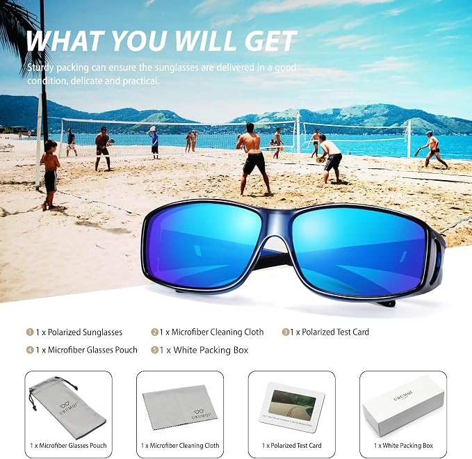 URUMQI Polarized Sunglasses Fit Over Glasses for Men Women, Wraparound Sun Glasses UV400 Protection for Driving Fishing