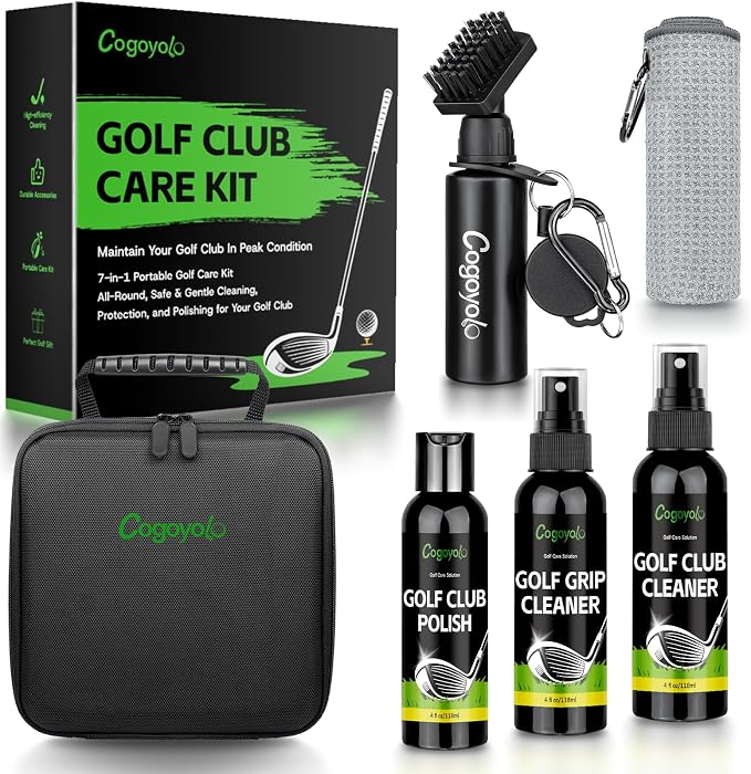 Pro Golf Club Care Kit with Golf Club Cleaner,Polish,Brush,Grip Cleaner,Golf Club Cleaning Kit Golf Accessories for Men, Golf Gifts for Golfers