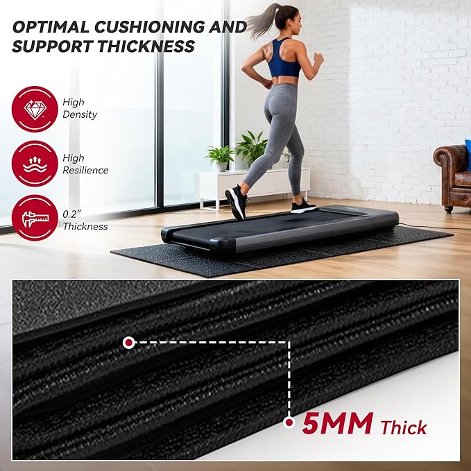 Walking Pad Mat for Carpet, Treadmill Mat for Hardwood Floors, High Density, 0.2" Thickness, Folable, Floor Protection Mats for Bike, Elliptical, Treadmill