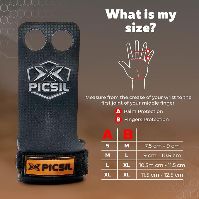 PICSIL - RX Grips | Synthetic Workout & Gymnastics Grips | Ultra-Resistant Carbon Fibre for Cross Training | Helps Prevent Tears & Blisters | Carbon Fibre Material | Use wiht Chalk |