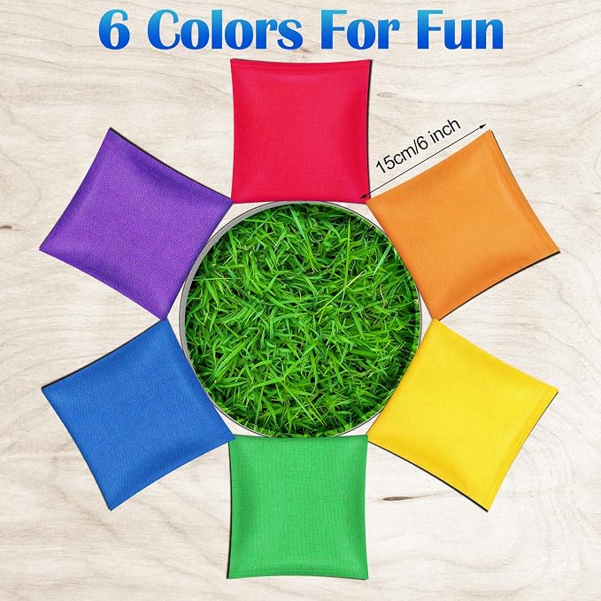 Shappy 24 Pcs Nylon Cornhole Bean Bags for Tossing 6" x 6" Cornhole Bags Set Regulation All Weather for Sack Hand Toss Games Family Party Throwing Adults(Bright Colors, Classic)
