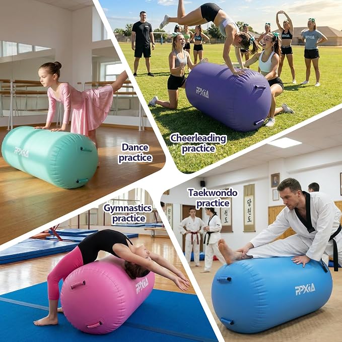 Gymnastics Air Roller Air Barrel Inflatable Tumbling Mat, Tumble Track Backhandspring Mat Gymnastic Equipment with Pump for Yoga Training Cheerleading Home Use
