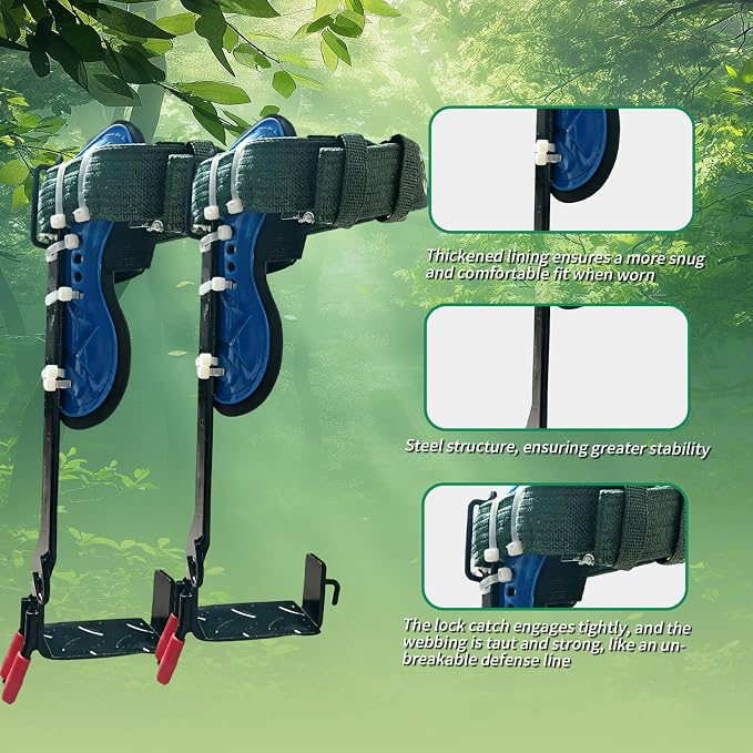Tree Climbing Spikes Set–Stainless Steel Spurs with Safety Harness Belt, Non-Slip Foot Pedals for Fruit Picking