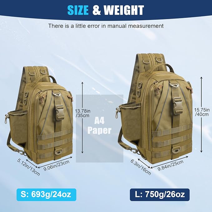 OROOTL Fishing Backpack Tackle Bag with Rod Holder Waterproof Fishing Sling Bag Storage Backpack Ideal Gifts for Men, Small