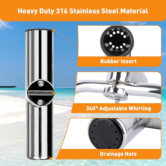 2 Pack Fishing Rod Holders for Boat Rail Mount, Stainless Steel Clamp on Rod Holder for Marine Boat, Fishing Boat, Pontoon, Jon Boat