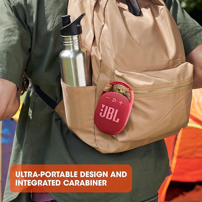 JBL Clip 4 - Portable Mini Bluetooth Speaker, big audio and punchy bass, integrated carabiner, IP67 waterproof and dustproof, 10 hours of playtime, speaker for home, outdoor and travel (Red)