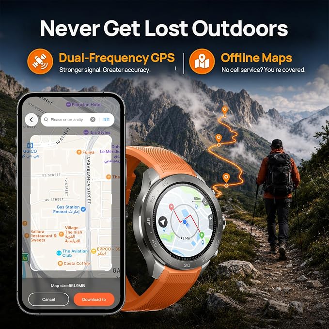 Mibro GS Explorer S Titanium Outdoor Adventure Smartwatch for Men, Dual-Band GPS with Offline Maps, Military-Grade, 20-Day Battery, 10 ATM Waterproof for Freediving, 150+ Sports Modes (Silicone Strap)