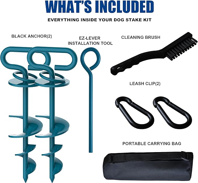 Eurmax USA 2-Pack Heavy Duty Dog Tie Out Stake, No-Tangle In Ground Anchor Runner for Large Dogs up to 210 Lbs - Perfect for Yard, Beach and Camping (Oval,Navy Blue)