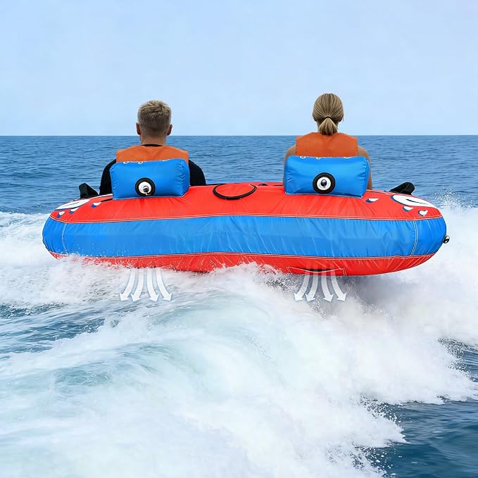 Towable Tube for Boating, 1–2 Person Inflatable Towable Tube with Quick Connect, Heavy Duty 840D Nylon Water Tube for Lake & Water Sports