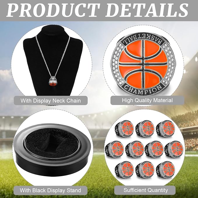 Highergo 10 Pcs Basketball Softball Baseball MVP Dancer Champion Trophy Ring with Display Stand Star Football Soccer Volleyball Golf Cheerleading Bowling Track Field