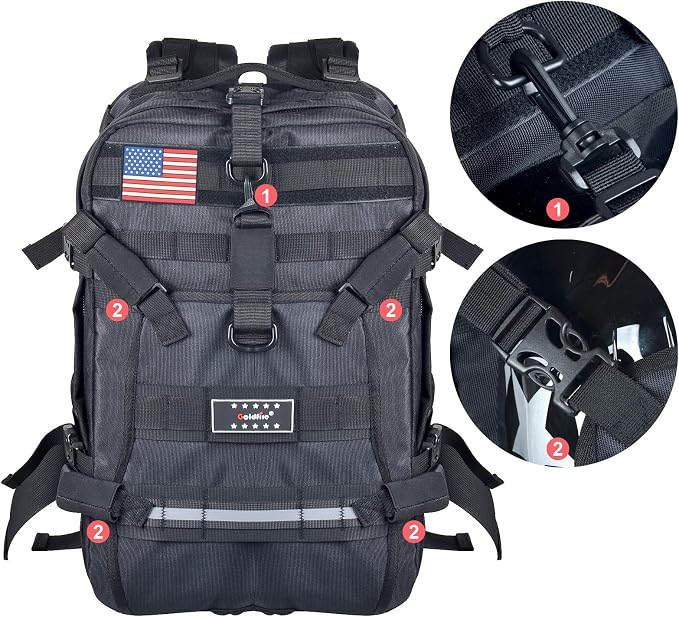 Goldfire Helmet Backpack for Motorcycle Riding Cycling Waterproof Large Capacity Daily Backpack with Helmet Holder Weather-Resistant Hiking Daypack Durable (V1)