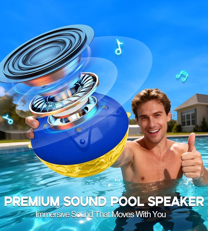 Luxfero 3 in 1 Pool Fountain with Bluetooth Pool Speaker, Floating Pool Fountain with Lights, IP68 Waterproof Hot Tub Speaker Pool Water Fountain Pump, BT5.4, Loud Sound Pool Fountain Speaker-Blue