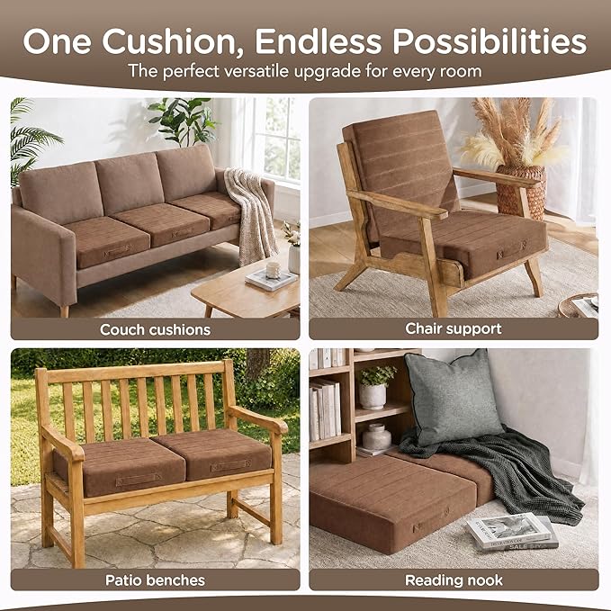 Codi Thick Replacement Couch Cushions, Upholstery Foam with Washable Covers for Sofa Cushion Chair Meditation - 24 × 24 × 5 Inch | High Density Foam, Coffee