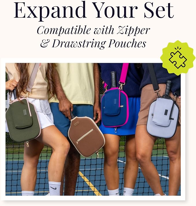 Posh Pickler Crossbody Neoprene Pickleball Bag - Paddle Cover with Adjustable Strap, Built-in Pocket for Essentials, Carabiner Fence Clip, Add-On Ready D-Rings, and Durable Design for Everyday Use