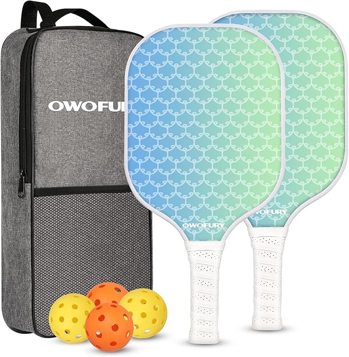 Fiberglass Pickleball Paddles Set of 2, Pickle Ball Racket Lightweight Honeycomb Core Control Paddle, with 4 Indoor Outdoor Balls and Bag for Men Women