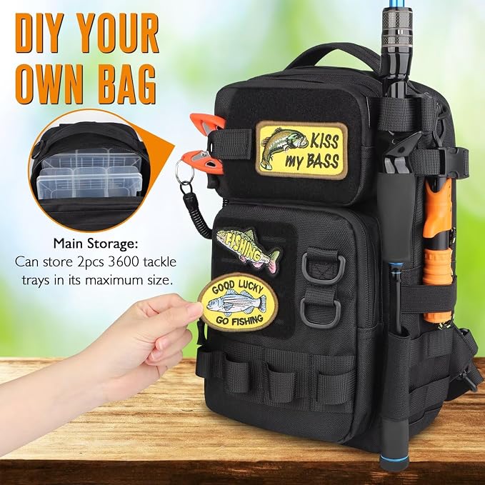 Dovesun Small Fishing Backpack Fishing Sling Bag with 3600 Tackle Box Small Tackle Backpack with Tool Set Black