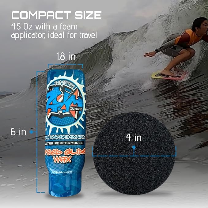 ZUMWax Surfing Skimboard Ceramic Wax, Made in USA, PFAS-Free, Ultra Performance Speed Glide, Durable Eco-Friendly, Secret Vanilla Scent, ANY Temperature Use, Maximum Speed on Sand & Water, 4.5 oz