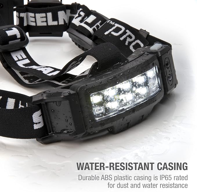 Steelman Pro Slim Profile Motion Activated LED Headlamp with Red LED Night Vision Mode and Rear Safety Flasher