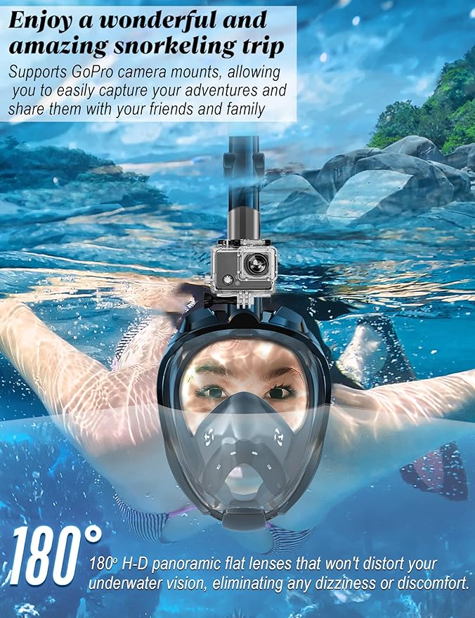WSTOO Full Face Snorkel Mask, Dry Top Snorkeling Gear for Adults, 180° Panoramic Foldable Design with Camera Mount, Safe Mouth/Nose Breathing, Anti-Fog & Anti-Leak