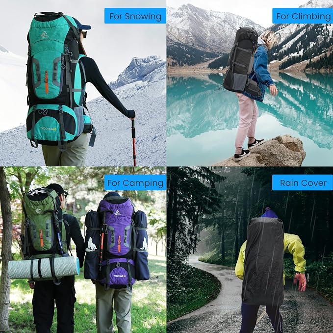 Bseash 80L Waterproof Hiking Camping Backpack with Rain Cover, Lightweight Outdoor Sport Travel Daypack for Climbing Touring (Army Green)
