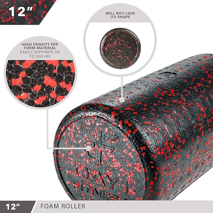 Day 1 Fitness High Density Muscle Foam Rollers - Sports Massage Rollers for Stretching, Physical Therapy, Deep Tissue, Myofascial Release - Ideal for Exercise and Pain Relief - Speckled Red, 12”