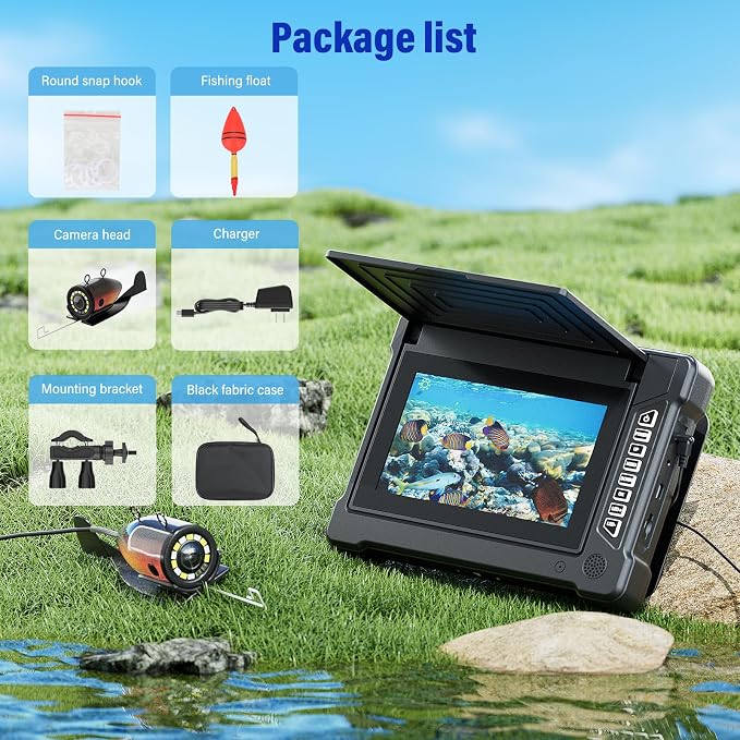 Underwater Fishing Camera, 7 inch HD IPS Monitor 1200TVL IP68 Wateproof Camera with 6 Pcs LED Lights + 6 Pcs IR Infrared Lights, 165°Wide Angle for Ice, Boat and Lake Fishing(50 FT/15 M)