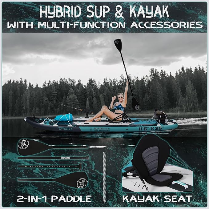 UPWELL 10'6"/11'/11'6" Inflatable Paddle Board, Stand Up Paddlboard for Youth & Adults, Stable Design, Premium SUP Accessories, Backpack, Leash, Hand Pump, Fins