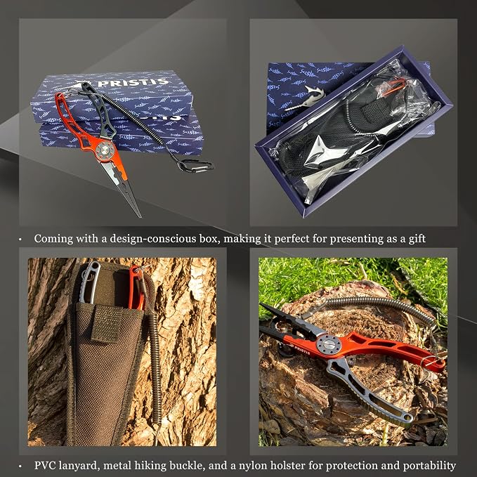 Pristis UTA II Fishing Pliers, Multi-Function Split Ring Plier Gear, Saltwater Resistant Teflon Coated Locking Hook Remover Cutter, Stainless Steel Top & Aluminum Body Tool Kit Tackle Set for Bass