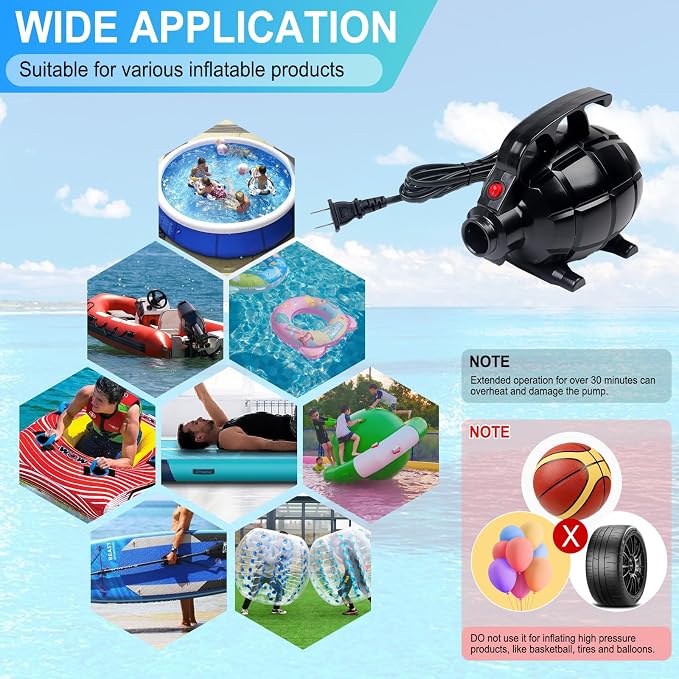 Triclicks Electric Air Pump For Inflatable Air Tumble Track Gymnastics / Flooring / Tumbling / Yoga / Taekwondo / Exercise Gym Fitness Training Mat Inflatable Stand Up Paddle SUP Board, 110-120V