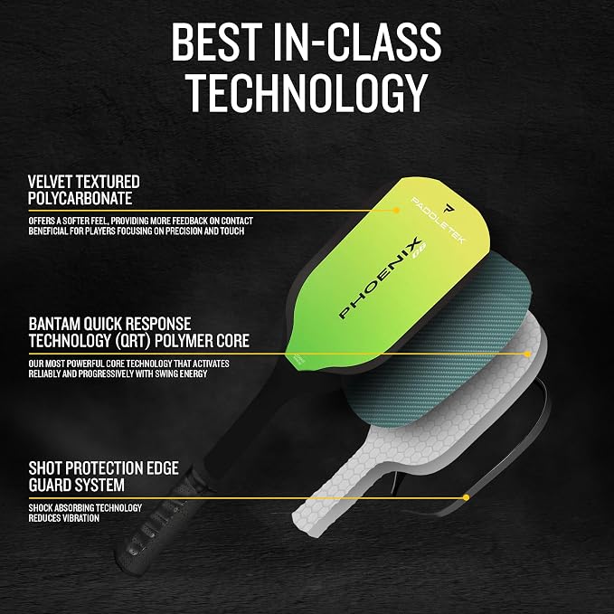 Paddletek Phoenix G6 Pickleball Paddle | Professional Pickleball Paddles with Honeycomb Core, Polycarbonate Surface, Graphite PolyCore & High Tack Performance Grip | USAPA Approved