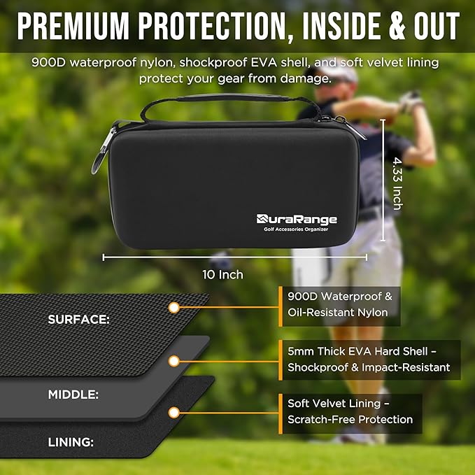 DURARANGE Golf Glove Holder Case with Glove Shaper - Portable Golf Accessories Organizer for Men & Women - Waterproof 900D Nylon, Large Capacity for Balls, Tees, Markers - Ideal Gift