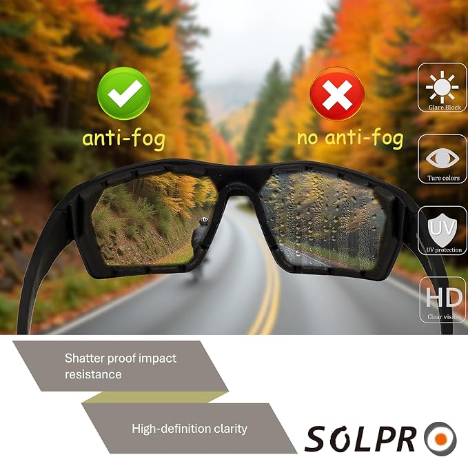 ANSI Z87.1+ Safety Sunglasses, Impact Resistant with EVA Foam, Anti-Fog Windproof for MTB, Cycling, Shooting, Work