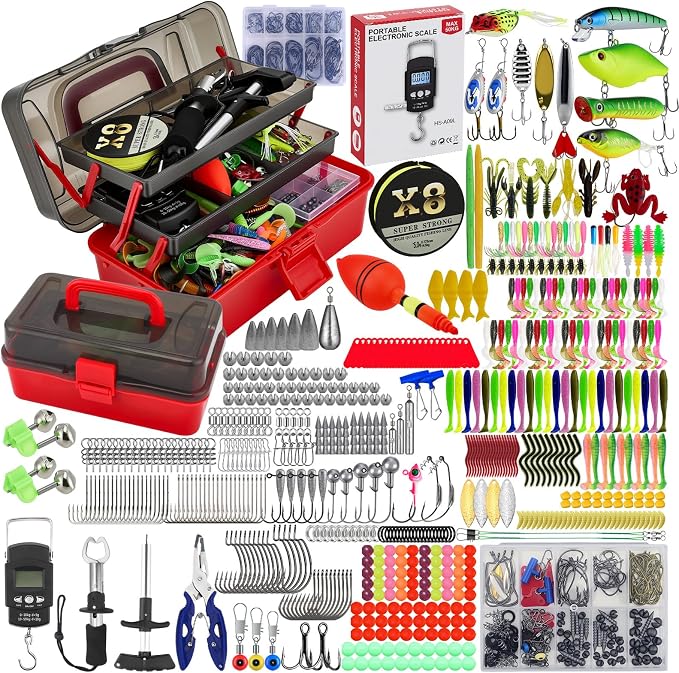 3-Layer Tackle Box with Tackle Included, 680Pcs Fishing Lures Kit- Pliers, Crankbait, Hooks, Weights & Accessories, Freshwater Saltwater Gear Bag for Bass Trout, Fishing Gift for Men Dad