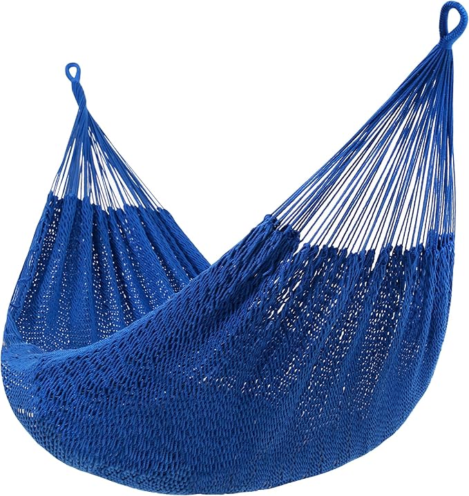 Lazy Daze Hammocks Handwoven XL Mayan Hammock, 10.5 FT Soft Rope Double Hammocks, Portable Outdoor Hammock with Carry Bag, 2 Straps & Carabiners for Patio Outside, 550 lbs Weight Capacity, Blue