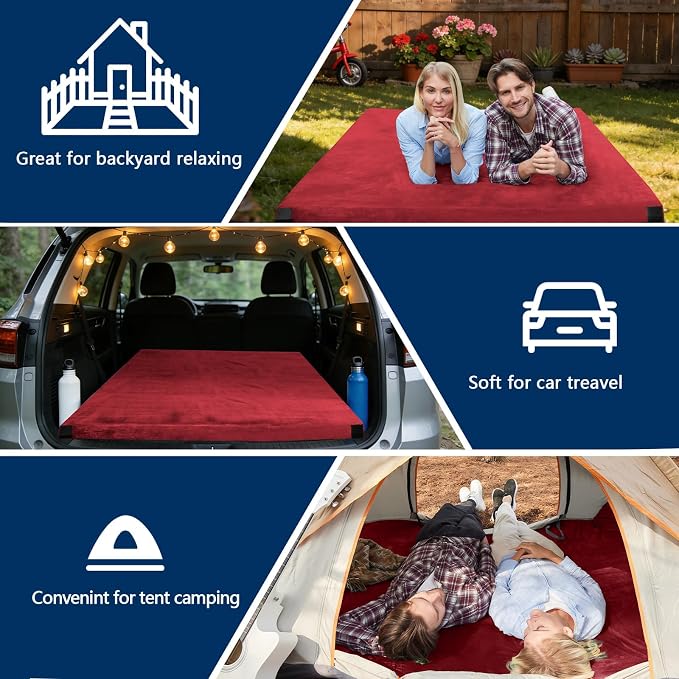 CYMULA Memory Foam Camping Mattress Pad, CertiPUR-US Sleeping Mat, Portable Roll Up Mattress for Adults, Camping Bed Pads for Sleepover, Car Bed with Travel Bag