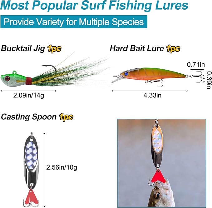 Surf Fishing Tackle Kit,161pcs Saltwater Fishing Gear Fishing Bait Rigs Fish Finder Rigs Pompano Rig Pyramid Sinker Weight Ocean Saltwater Fishing Lures Hooks Swivels Various Fishing Accessories