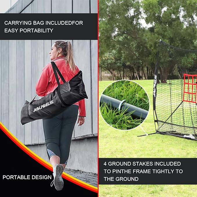 7'X7' Baseball Softball Practice Net,Pitching Net,Batting Net,with Large Ball Collection System,Baseball Pitching Kit - Batter Dummy,Bonus Strike Zone