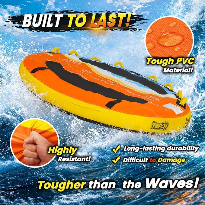 Heavy-Duty Towable Tube for Boating, Boat Tubes with Nylon Cover, Inflatable Water Sport Towables with Front Back Tow Points, Super Round Design
