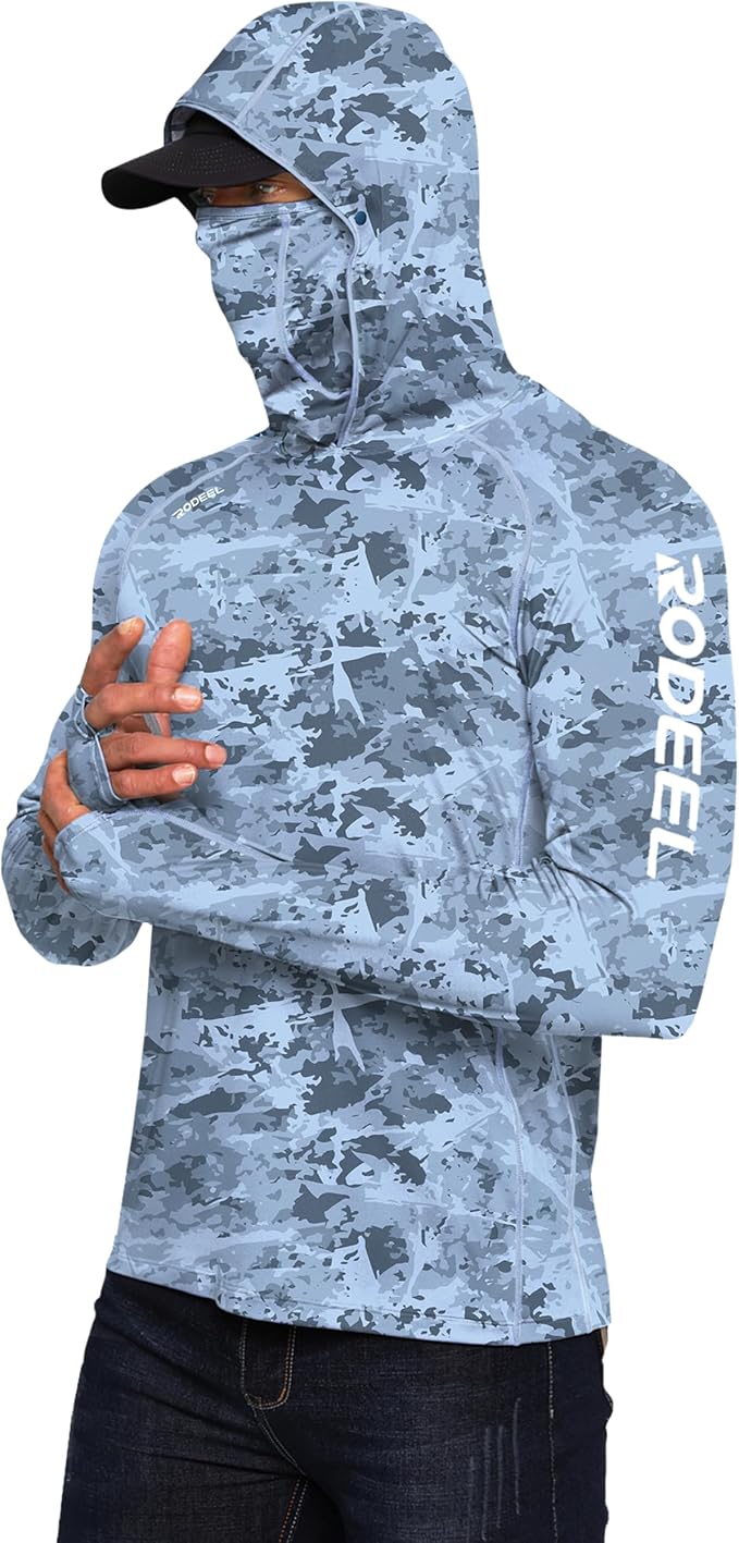 Rodeel Men's UPF 50+ Performance Fishing Hoodie, Long Sleeve Sun Protection Athletic Quick-Dry Breathable T-Shirt