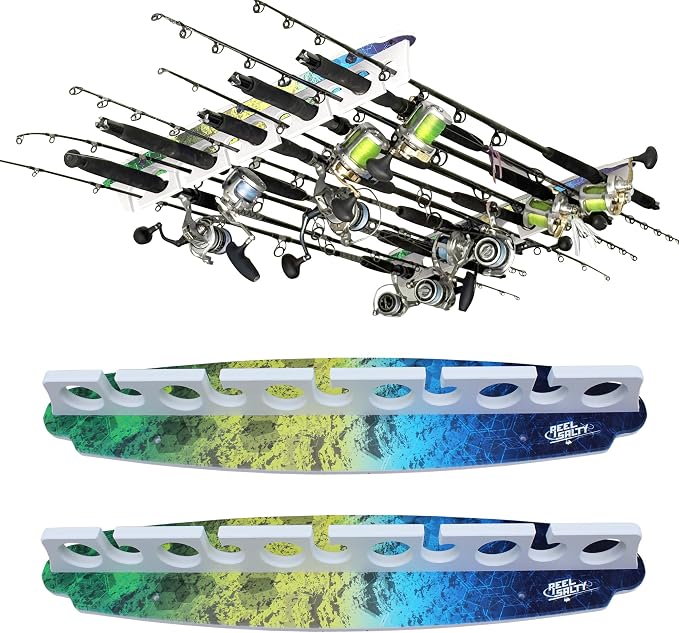 Rush Creek Creations Reel Salty Waterproof Offshore/Inshore Fishing Rod Holder for 11 Saltwater Poles + Gear & Accessories Perfect for Garage & Wall Storage
