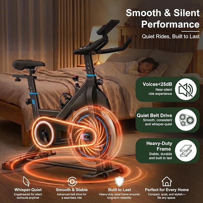 Exercise Bike with APP, Stationary Bike for Home, Workout Bike for Adults & Seniors, Indoor Cycling Bike with Adjustable Resistance, Low Noise, Easy Assembly, 265LB Weight Capacity