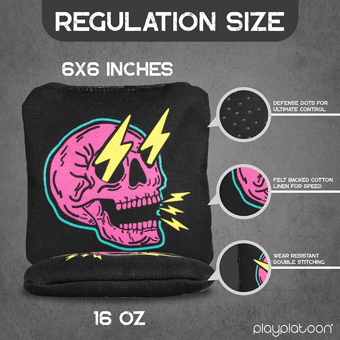 Play Platoon Competition Series Cornhole Bags Set of 8 Regulation Professional Weight Double Sided Slick and Stick with Rubber Sticky Dot Slow Side for Pro Corn Hole Bean Bag Toss Game-Designed in USA