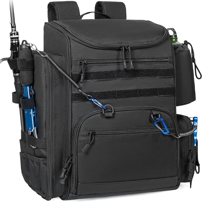 Fishing Backpack with 2 Rod Holders Tackle Box, 41/25L Water-resistant Fishing Tackle Bag Storage Fishing Gear and Equipment